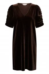 Part Two Didem Dress, velurkjole med V-hals, brun