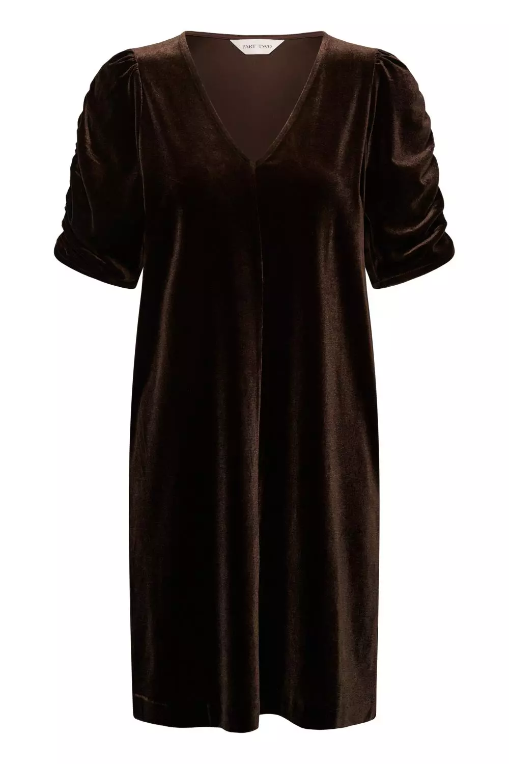 Part Two Didem Dress, velurkjole med V-hals, brun