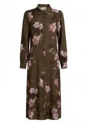 Isay Ane Classic Dress, lang kjole med krage, grønn