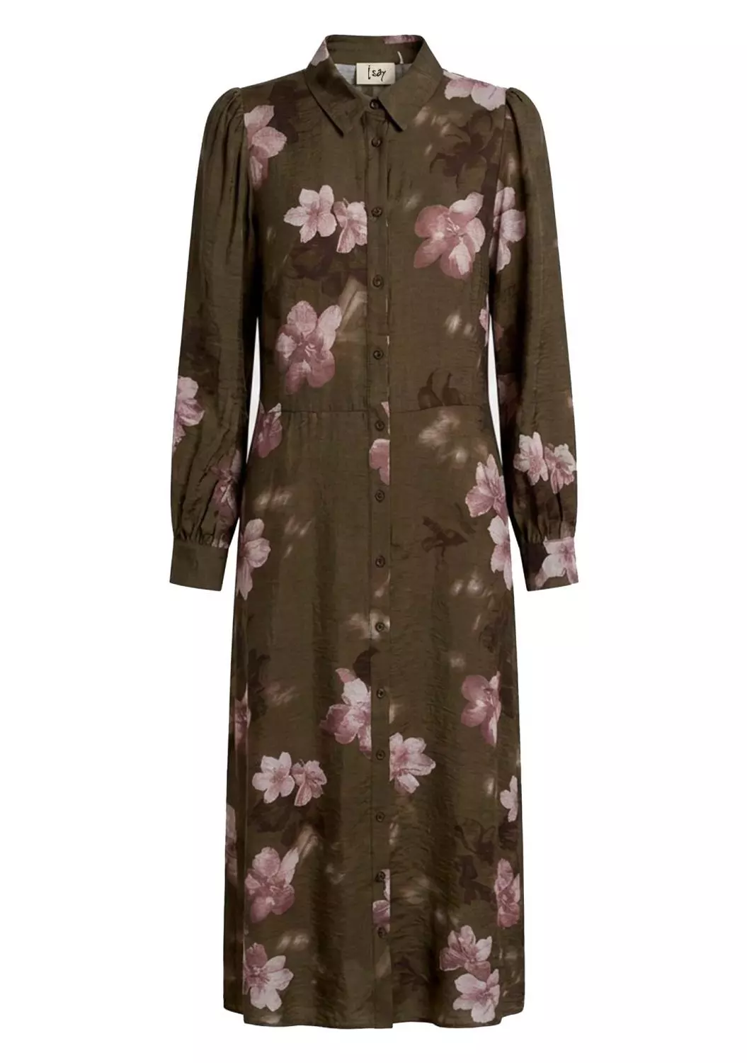 Isay Ane Classic Dress, lang kjole med krage, grønn