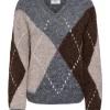 JDY Zoey L/S V-neck Argyle Pullover, grå/ruter