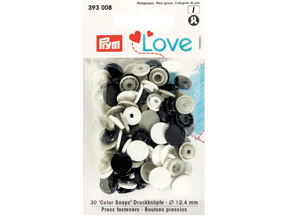 Prym Love – Non-sew Color Snaps – Sort/grå/hvit - 12,4 mm