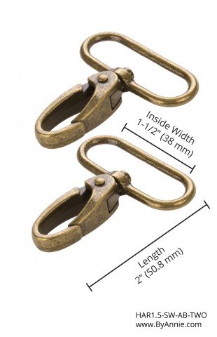 Two- 1.5" Swivel Hooks Antique Brass, by Annie