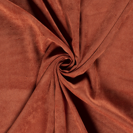 Smalstripet kordfløyel, elastisk - Terrakotta