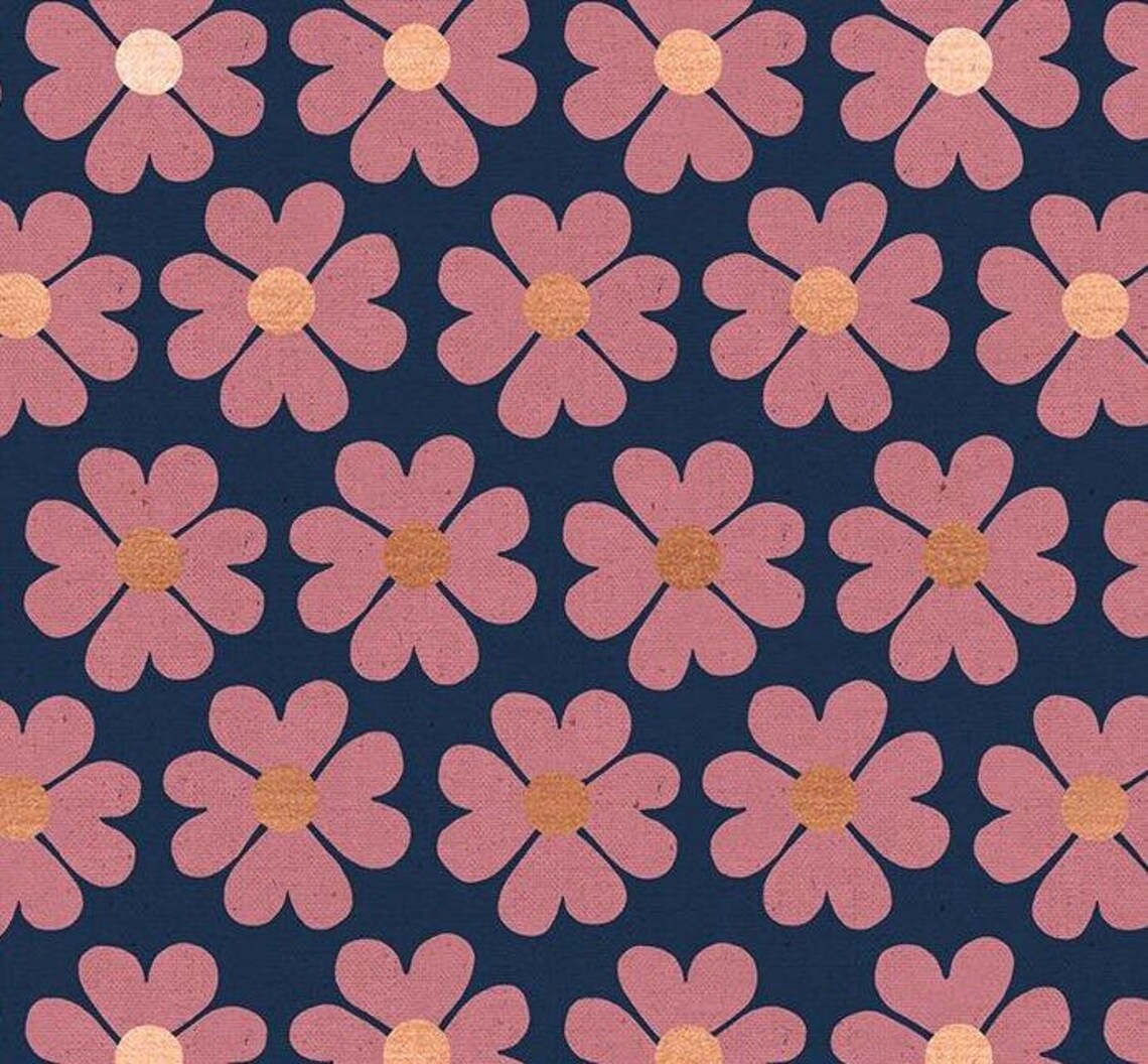Moda Fabrics - Heart Flower Navy Canvas - Unruly Nature - Ruby Star Society