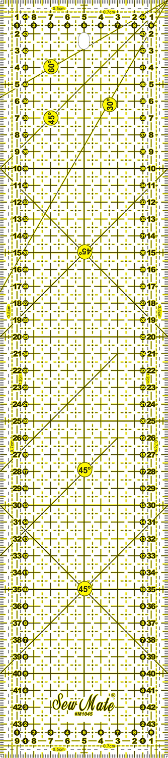M1045 Quiltning linjal 10x45 cm gule linjer