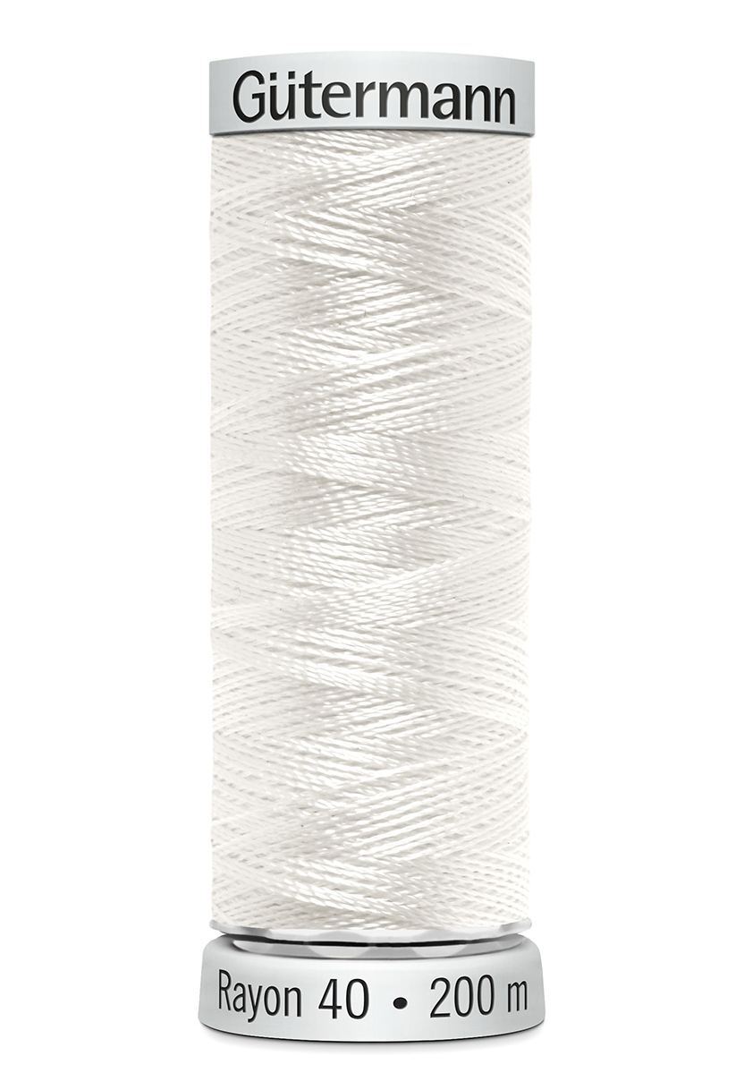 Gutermann Rayon 40 Embroidery Thread, col 1002 WHITE, 200m Spool