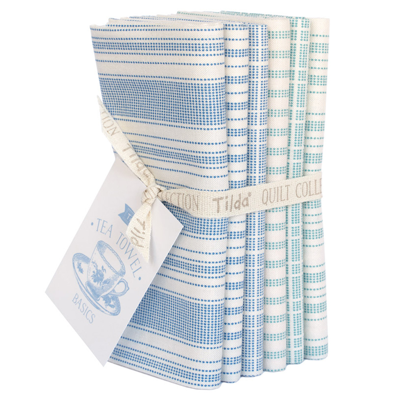 Tea Towel Basics Fat Quarter Bundle – Blue/Teal, 6 pcs