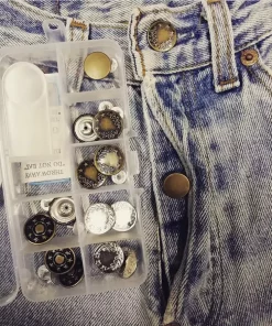 Boks m/patentknapper, str. 17mm- Denim, 14 stk