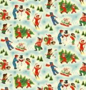 SNOWY PLAYGROUND Michael Miller Vintage CHRISTMAS Holiday fabric in Blue