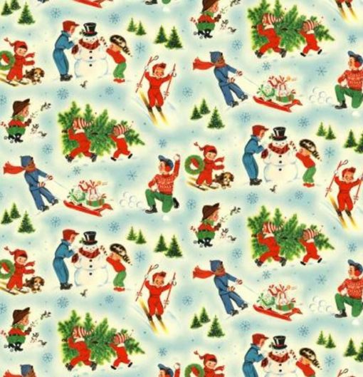 SNOWY PLAYGROUND Michael Miller Vintage CHRISTMAS Holiday fabric in Blue