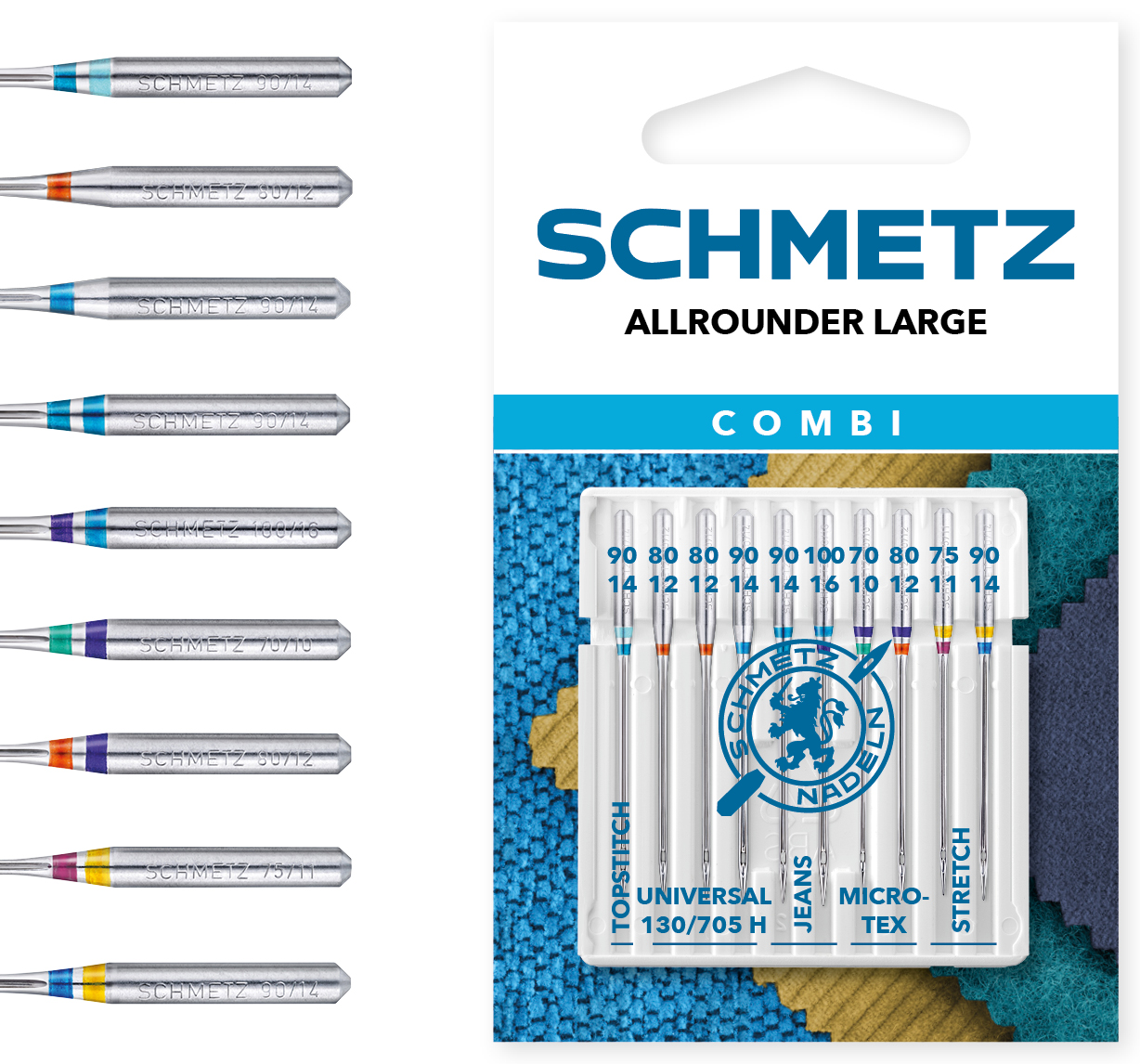 Schmetz Combi ALLROUNDER LARGE / Topstitch 70, Universal 2x80,1x90, Jeans 1x90,1x100, Microte