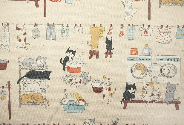Kokka Japanese Fabric - Funny cats YK-11120-1A