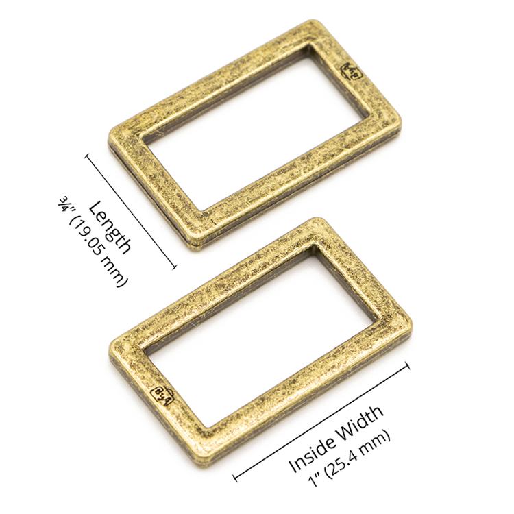 Two-1.0″ Flat Rectangle Rings Antique Brass, by Annie