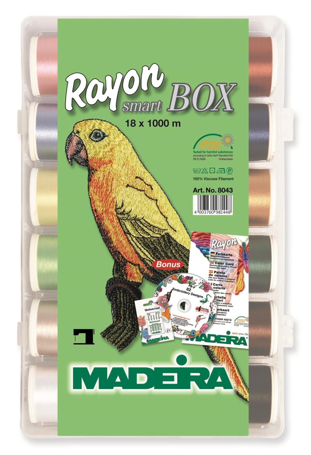 8043 MADEIRA Brodertråd RAYON 40 9841,18 spoler og farger 1000M, inkl. CD med 82 mønster & nåler