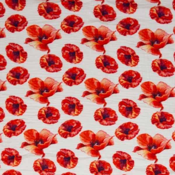 Thea musselin - Poppies red/white