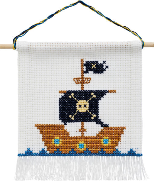 Permin Broderisett Aida til Barn Piratskip 16x18cm, inkl trepinne