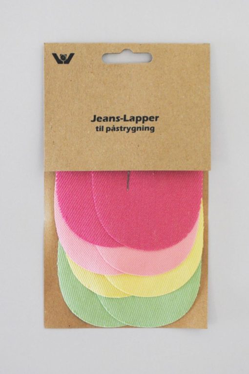 Jeans mini lapper tilå stryke på (4 par: Lime, gul, lys rosa, mørk rosa)