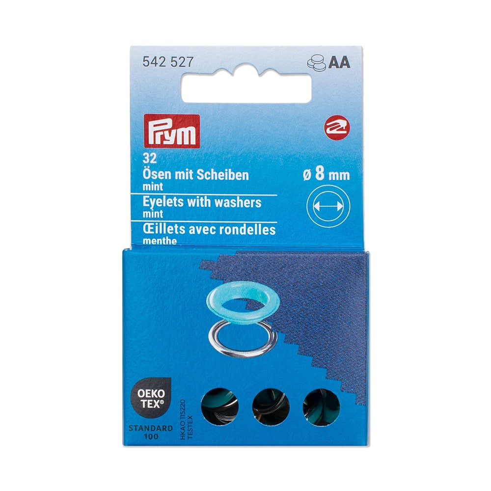 Prym Maljer m/skiver 8mm – 32stk – Mint/Sølv