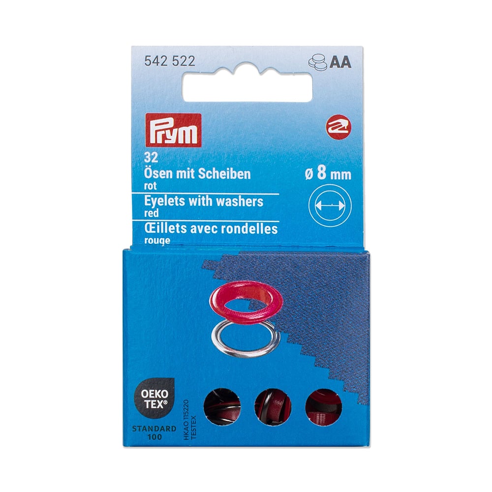 Prym Maljer m/skiver 8mm – 32stk – Rød/Sølv