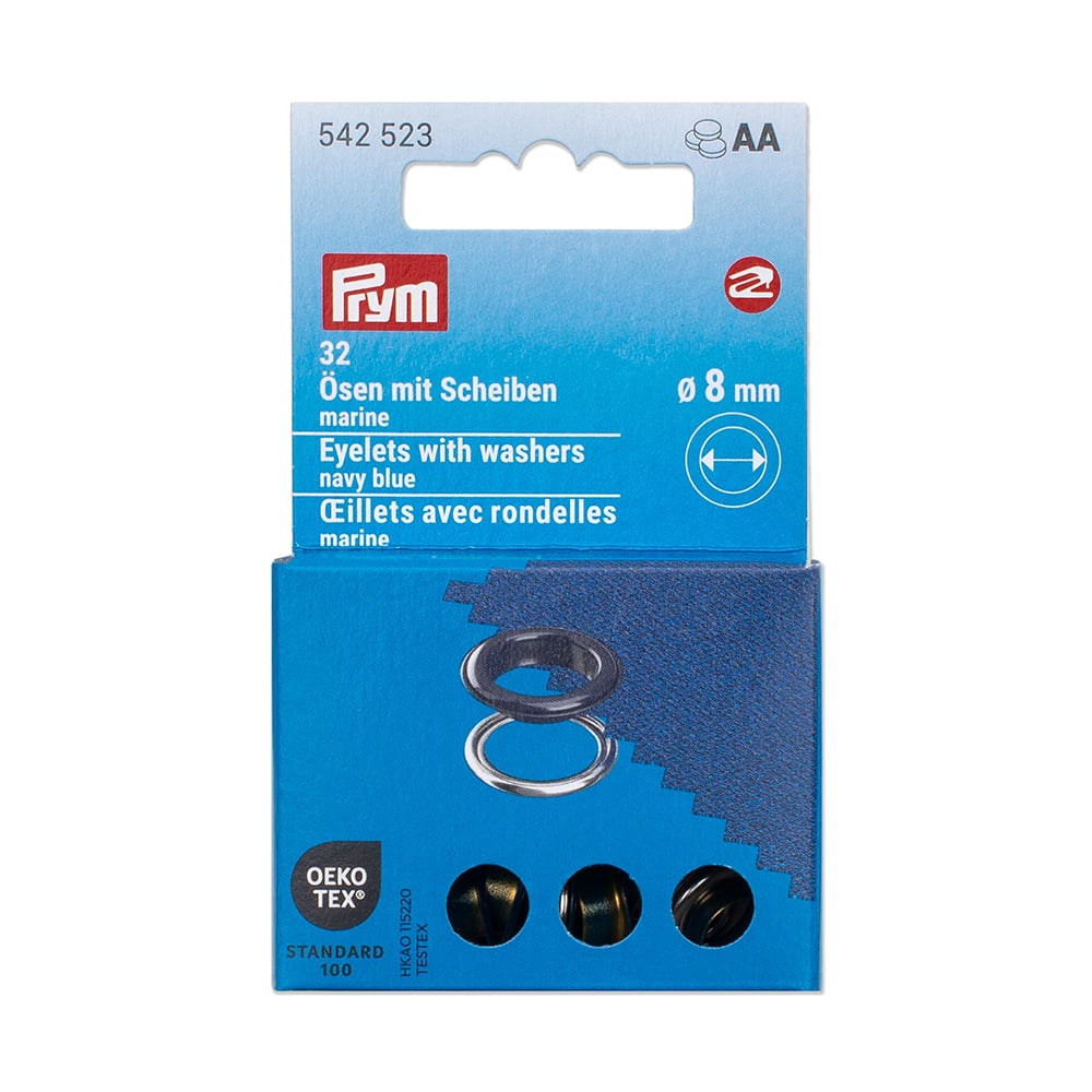 Prym Maljer m/skiver 8mm – 32stk – Marineblå/Sølv