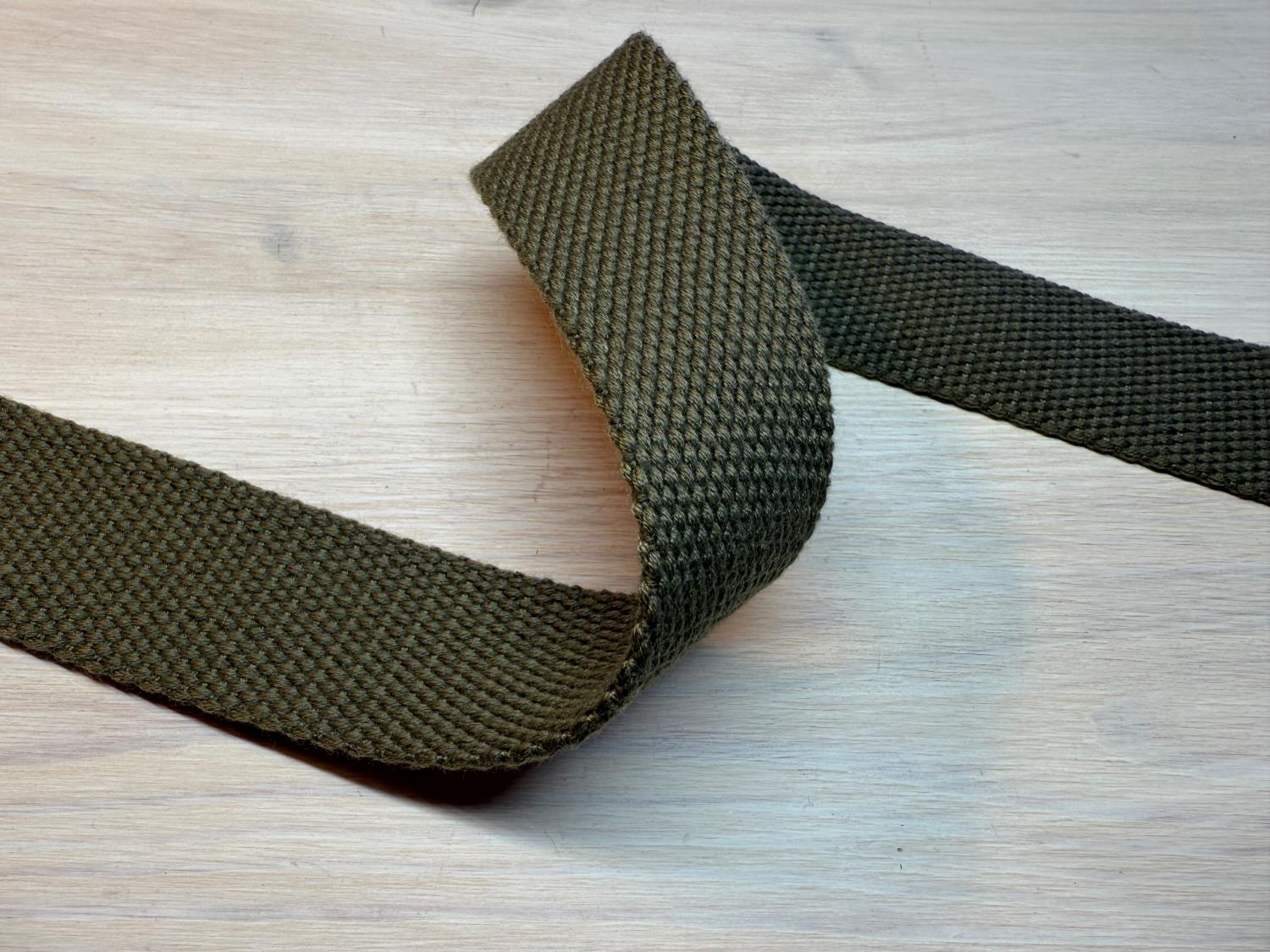 Kraftig bomullswebbing - Khaki 38 mm