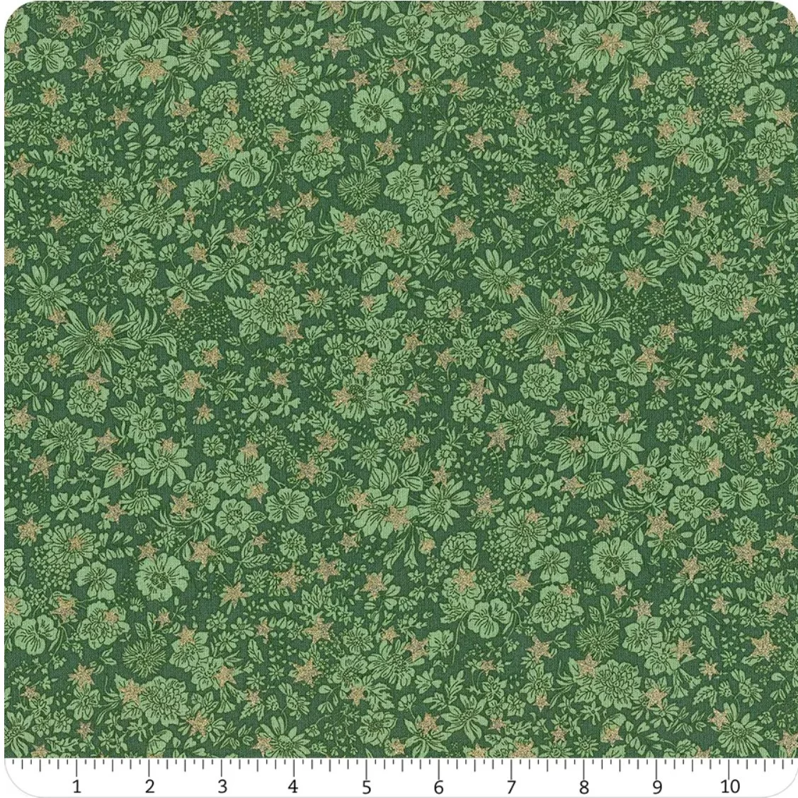 Liberty Fabrics - Festive Greetings - Emily Star - Green with Gold Metallic (01667431/A)