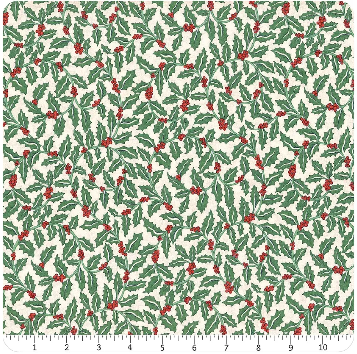 Liberty Fabrics - Festive Greetings - Swirling Holly in Cream/Dark Green (01667432/A)