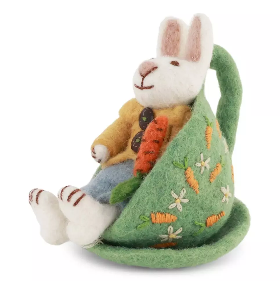 Small White Boy Bunny in a Cup w/Carrot