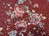 Mønstret lin rød med roser