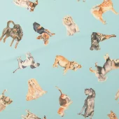 Hunder på lys turkis bakgrunn, bomull 140 cm