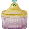 Bonbonniere m/striper, violet/gul, 12xø10 cm
