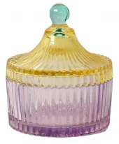 Bonbonniere m/striper, violet/gul, 12xø10 cm