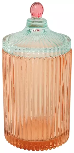 Bonbonniere m/striper, rød/lys mint, 22xø10 cm