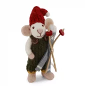 Small White Boy Mouse w/Green Pants & Ski