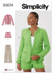 Simplicity S3074 Misses' Fitted Lined Cardigan Jacket, Wide Leg Shorts and Wide Leg Pants