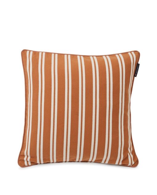 Lexington Striped Cotton Twill Pillow Cover - putetrekk - dark beige/white