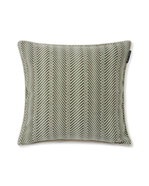 Zig Zag Printed Linen/Cotton Pillow Cover, green/beige