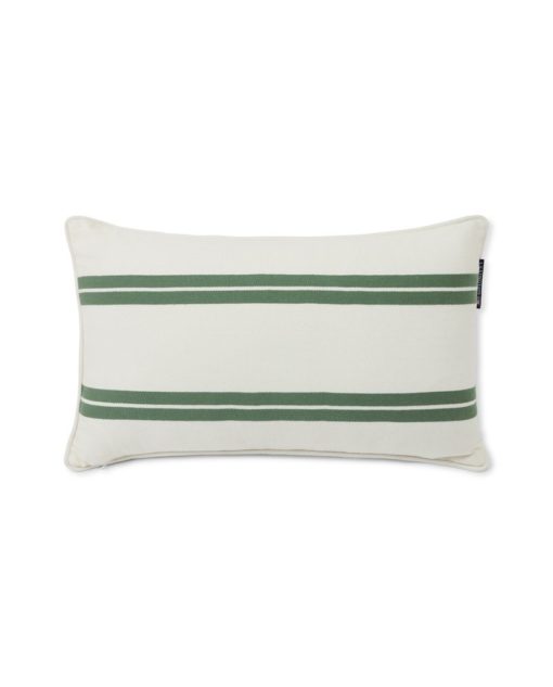 Lexington Small Side Striped Organic Cotton Twill Pillow - putetrekk - white/green