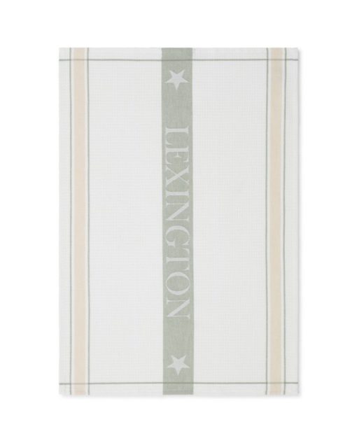 Lexington Organic Cotton Waffle Logo Kitchen Towel - kjøkkenhåndkle - White/Green/Beige