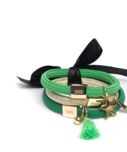 Hair ties 3pk charm combo green w/ gold