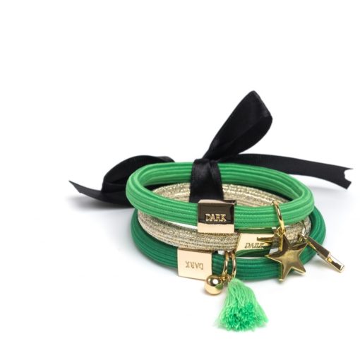 Hair ties 3pk charm combo green w/ gold