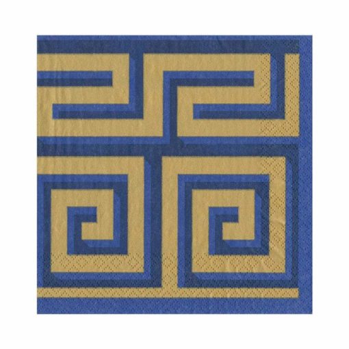 Caspari Greek Meander Paper Luncheon Napkins in Blue & Gold