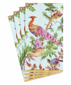 Caspari Chelsea Birds Paper Guest Towel Napkins in Celadon