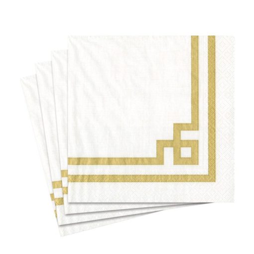 Caspari Rive Gauche Paper Luncheon Napkins in Gold & White