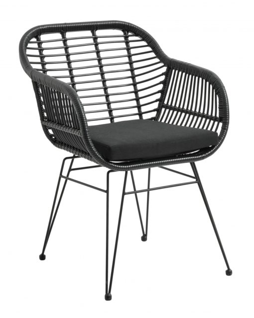 Nordal Garden chair w/armrest & cushion, black