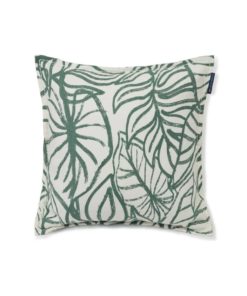 Lexington Leaves Printed Linen/Cotton Pillow Cover, white/green