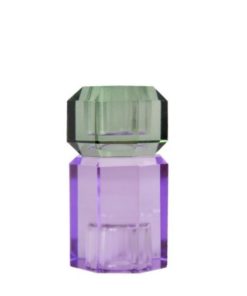 Krystall lysestake, oliven/violet, 9,5x5 cm