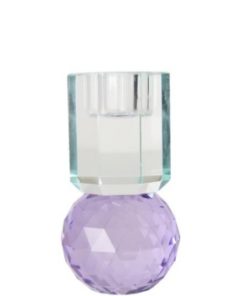 Krystall lysestake, lys mint/violet, 10,5x6x6 cm
