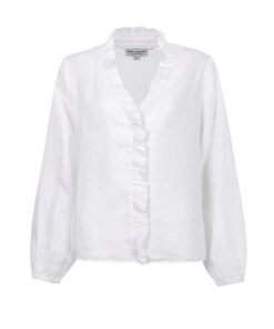 Close to my heart Lynnie linen ruffle blouse - linbluse - white